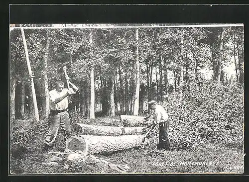 AK Montmorency, Foret, Holzfäller bei der Arbeit im Wald