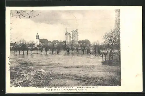 AK Mehun-sur-Yévre, la Crue de l'Yerre, vue prise de la Maufacture Pillivuyt