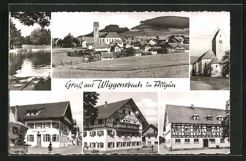 AK Wiggensbach / Allgäu, Gasthof zum Hirsch, Gasthaus zum Kapitel, Gesamtansicht, Kirche