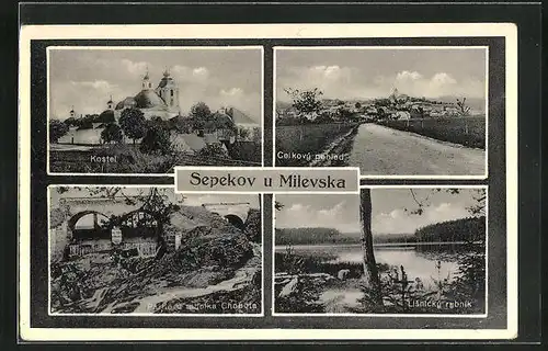 AK Sepekov u Milevska, Kostel, Lisnický rybnik, Celkový pohled