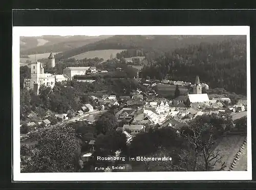 AK Rosenberg / Böhmerwald, Totale aus der Luft gesehen