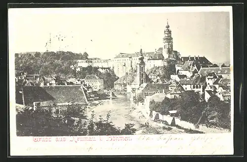 AK Krumau / Cesky Krumlov, Teilansicht mit Schloss