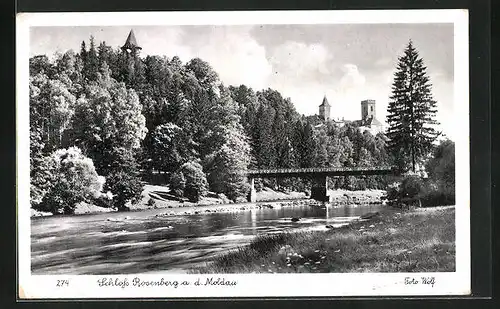 AK Rosenberg, Blick über die Moldau zum Schloss