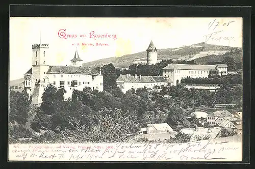 AK Rosenberg, Panoramablick zum Schloss