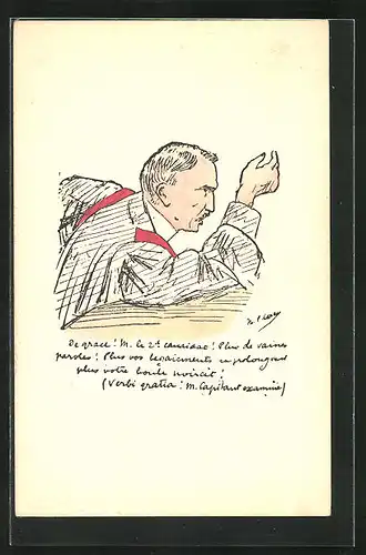 Künstler-AK Anwalt vertriit gestikulierend sienen Meinung