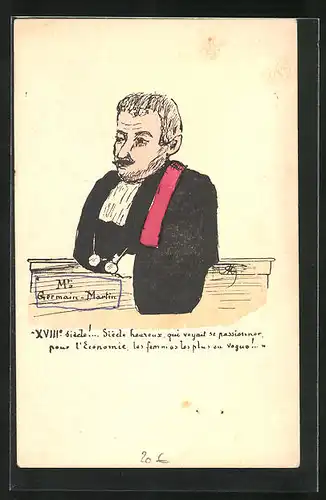 Künstler-AK Jurist im Gerichtssaal sitzend