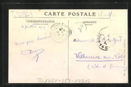 AK Blangy-les-Arras, La Poste et Telegraphe