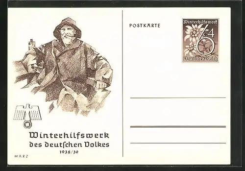 AK Ganzsache WHW Winterhilfswerk des deutschen Volkes 1938 /39, Fischer mit Pfeife