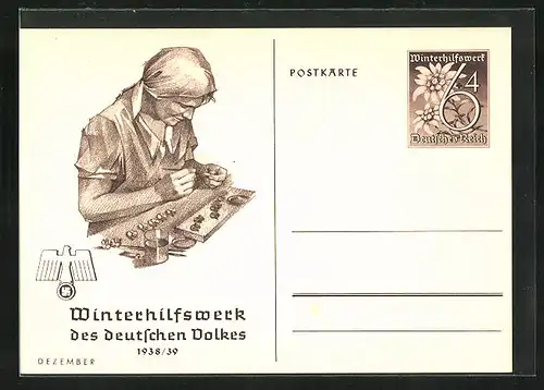 AK Ganzsache WHW Winterhilfswerk des deutschen Volkes 1938 /39, Künstlerin bei der Arbeit