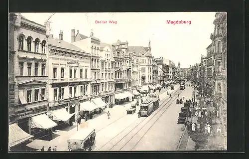AK Magdeburg, Breiter Weg mit Strassenbahn