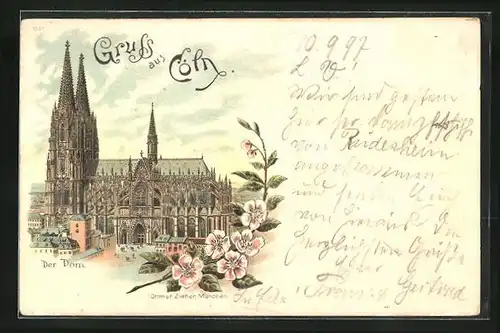 Lithographie Köln, Blick auf den Dom