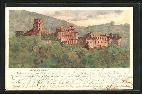Künstler-AK Karl Mutter: Heidelberg, Schloss-Panorama