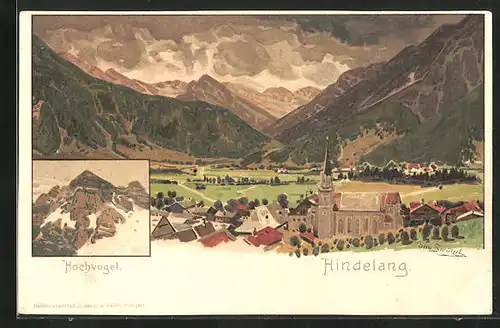 Künstler-AK Otto Strützel: Hindelang, Gesamtansicht, Hochvogel