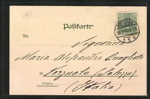 Lithographie Potsdam, Marmor-Palais, Schloss Babelsberg, Pfaueninsel