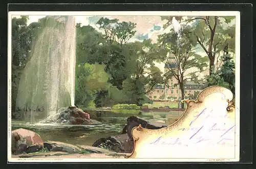 Künstler-AK Heinrich Kley: Karlsruhe, Springbrunnen im Schlossgarten