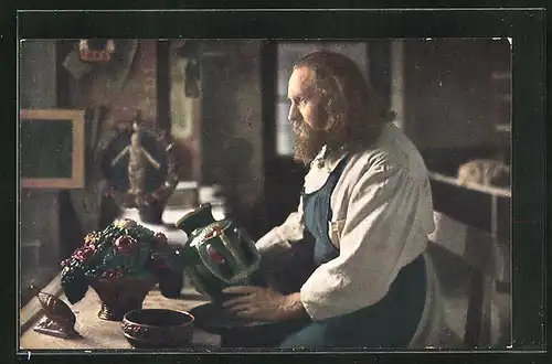 AK Oberammergau, Passionsspiele, Anton Lang in seiner Töpferwerkstätte