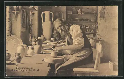 AK Oberammergau, Passionsspiele, Christus-Darsteller Anton Lang an der Arbeit