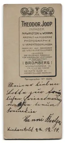 Fotografie Th. Joop, Bromberg, Wilhelmstrasse 15, Junge Frau in weissem Zwirn