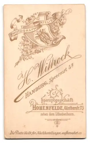 Fotografie H. Wittrock, Hamburg, Speersort 5, Süsses Kleinkind im Kleid sitzt auf Fell