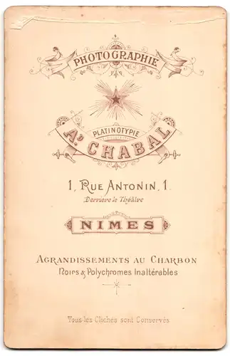 Fotografie Ad. Chabal, Nîmes, 1, Rue Antonin, Bürgerlicher Herr mit Zwicker und Victor-Emanuel Bart