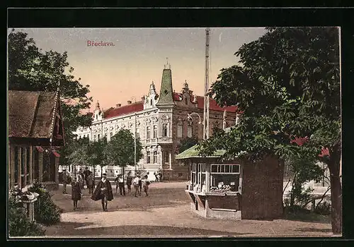 AK Breclava, Strassenpartie mit Kiosk