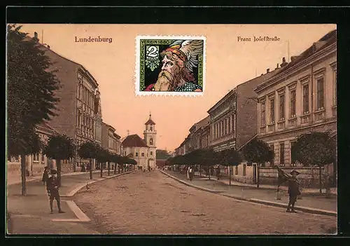 AK Lundenburg, Franz Josefstrasse mit Kirche