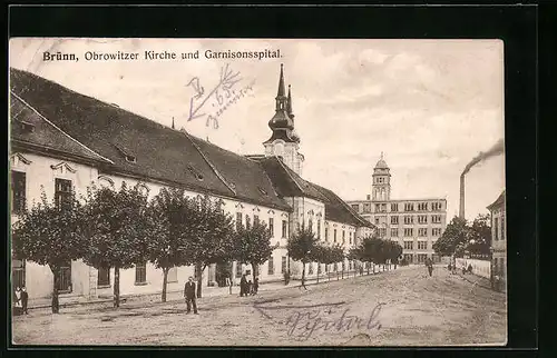 AK Brünn / Brno, Obrowitzer Kirche und Garnisonsspital