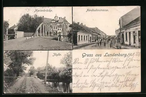 AK Lundenburg, Marienbrücke, Idylle, Nordbahnstrasse