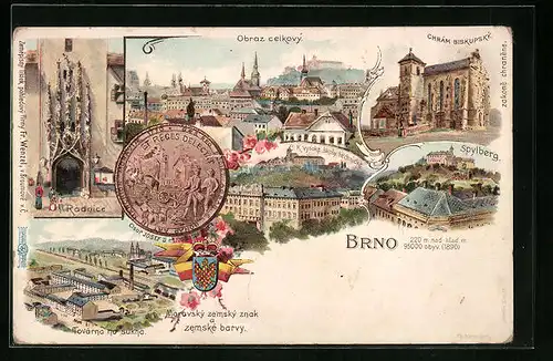 Lithographie Brünn / Brno, Obraz celkovy, Radnice, Tobarna na sukna