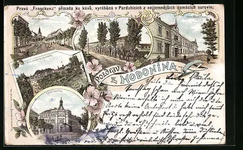 Lithographie Göding / Hodonin, C. k. kasárny, Ceská reálka, Hotel Besední dum