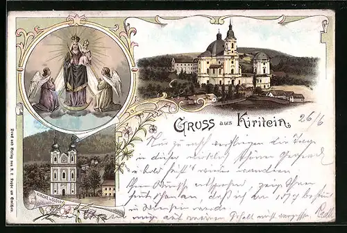 Lithographie Kiritein, Kirchen aus der Ferne, Gnadenmutter