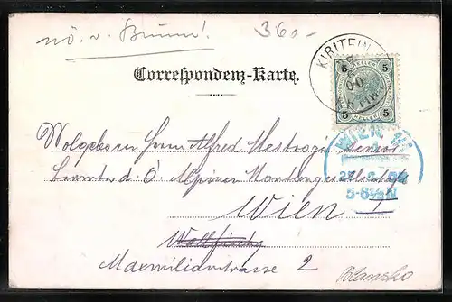 Lithographie Kiritein, Kirchen aus der Ferne, Gnadenmutter