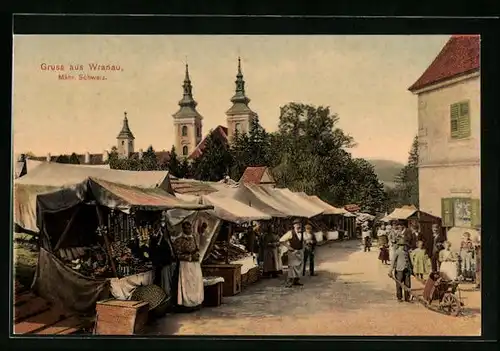 AK Wranau /Mähr. Schweiz, Marktplatz während der Wallfahrtszeit