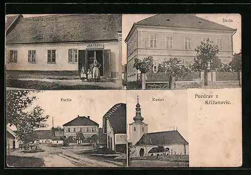 AK Krizanovice, Obchod J. Cenek, Skola, Kostel, Partie