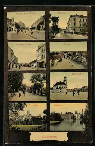 AK Lundenburg, Nordbahnstrasse, Schulgasse, Mühle