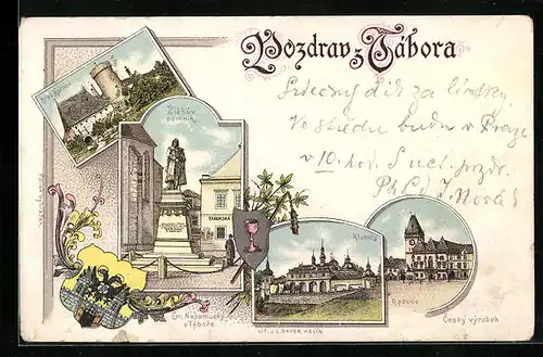 Lithographie Tabor, Radnice, Zizkuv pomnik, Klokoty