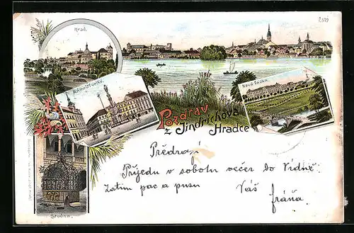 Lithographie Neuhaus / Jindrichuv Hradec, Namesti velke, Strudna, Hrad