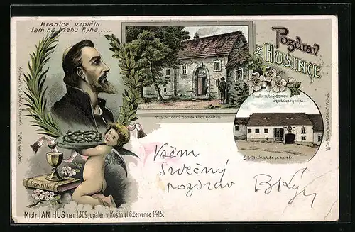 Lithographie Husinec, Husuv rodny domek pred pozarem