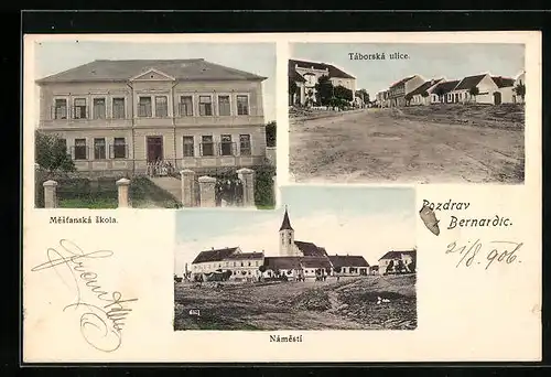AK Bernartice, Taborska ulice, Namesti, Mestanska skola