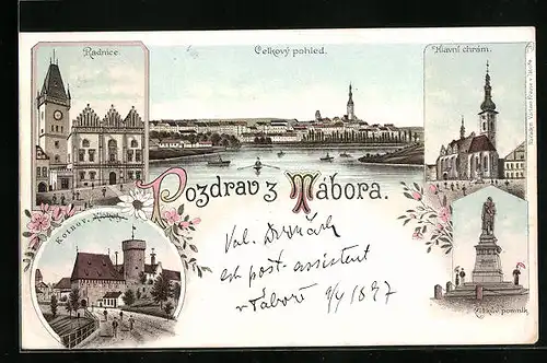 Lithographie Tabor, Hlavni chram, Radnice, Panorama