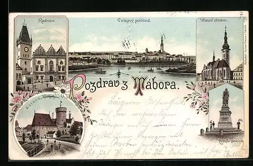 Lithographie Tabor, Radnice, Hlavni chram, Zizkuv pomnik