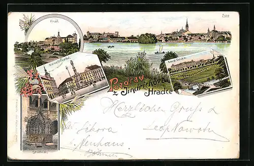 Lithographie Neuhaus / Jindrichuv Hradec, Hrad, Namesti velke, Nova Tavka