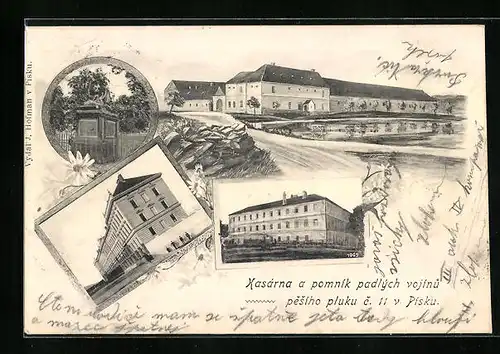 AK Pisek, Kasarna a pomnik padlych vojinu pesiho pluku c. 11