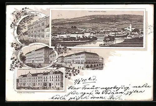 Lithographie Pisek, Hotel Zlate Kolo, Hospodarska a lesnicka skola, Gymnasium