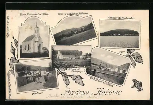 AK Belcice-Hosovice, Kaple Pozdvizeni sv. Krize, Hostinec, Panorama