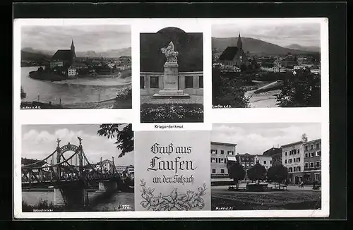 AK Laufen an der Salzach, Kriegerdenkmal, Marktplatz, Kirchen, Salzachbrücke