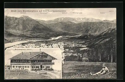 AK Bad Tölz, Blick vom Gasthaus Blomberghaus auf das Gebirgspanorama