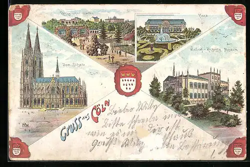 Lithographie Köln, Dom, Zoologischer Garten, Wallraf-Richartz Museum