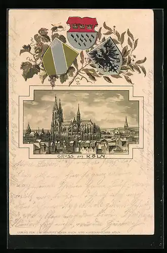 Passepartout-Lithographie Köln, Dom im Stadtbild, Wappen