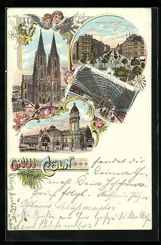 Lithographie Cöln, Hauptbahnhof, Hohenstaufenring, Dom